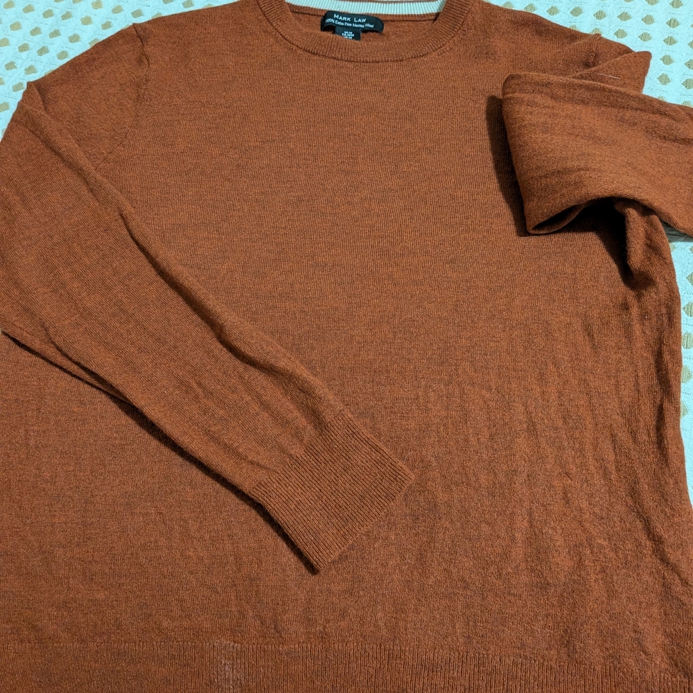 Men's Crewneck Merino Wool Sweater in Warm Rusty Color